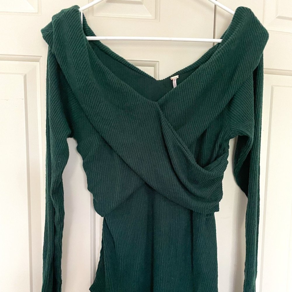 Free People XL Green Marley Off the Shoulder Rib Top
